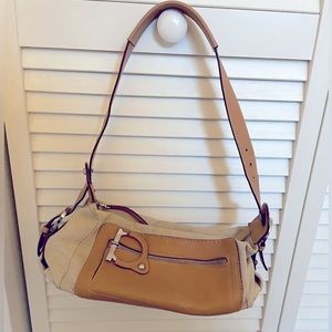 SALVATORE FERRAGAMO - Beige Canvas and Leather Shoulder Bag